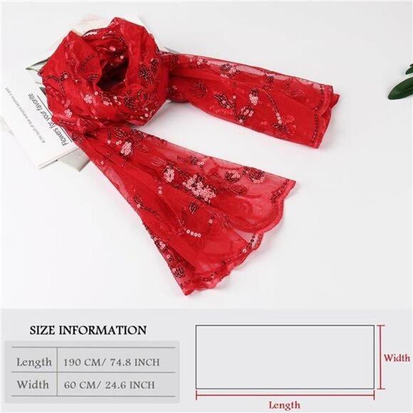 Sequin Floral Shawls Wraps Red - Picture 6 of 6